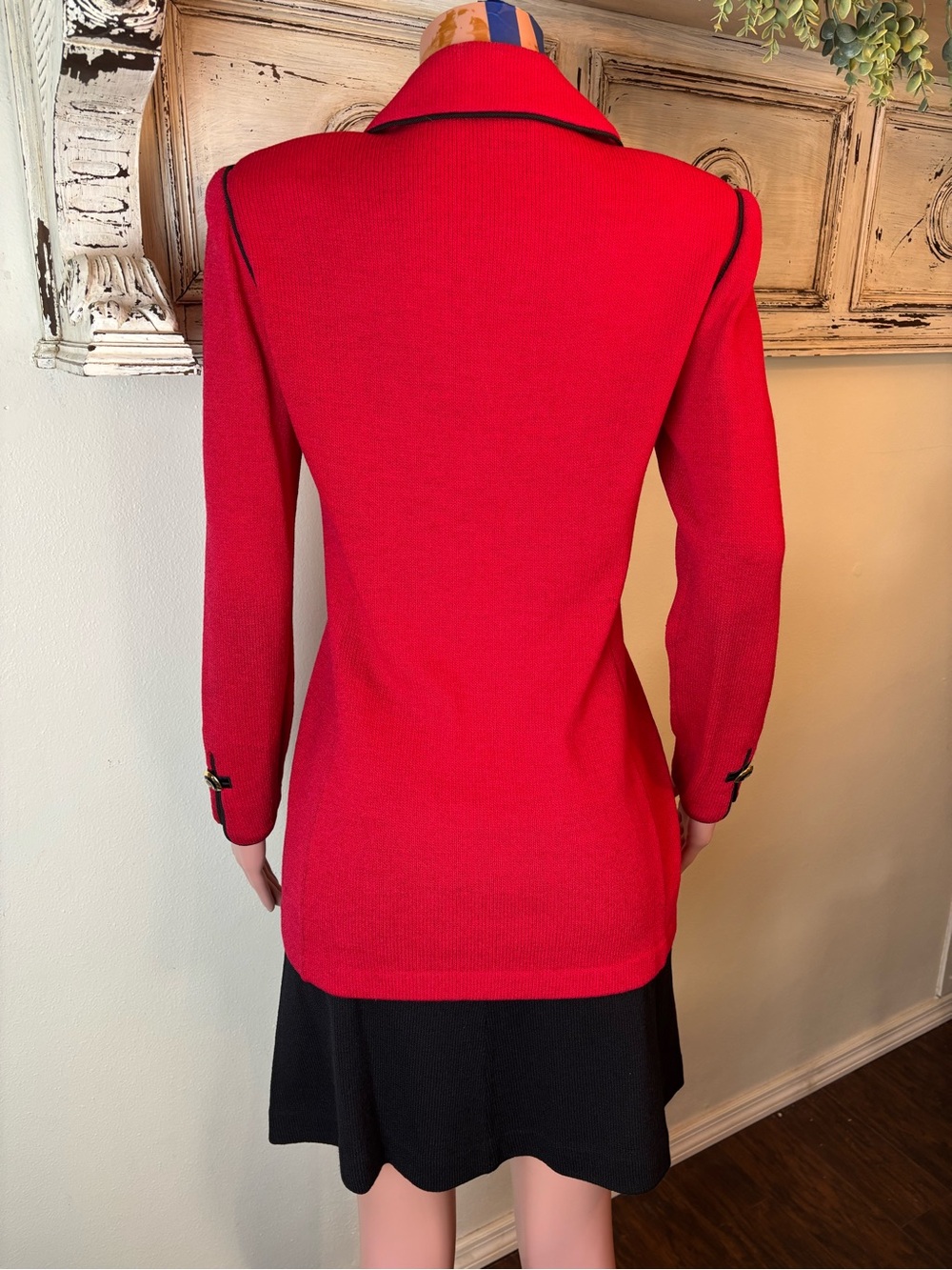 Vtg St John Collection Jacket Red Black Knit Suit Blazer Set Sz 6 Old Money Read - Picture 7 of 14